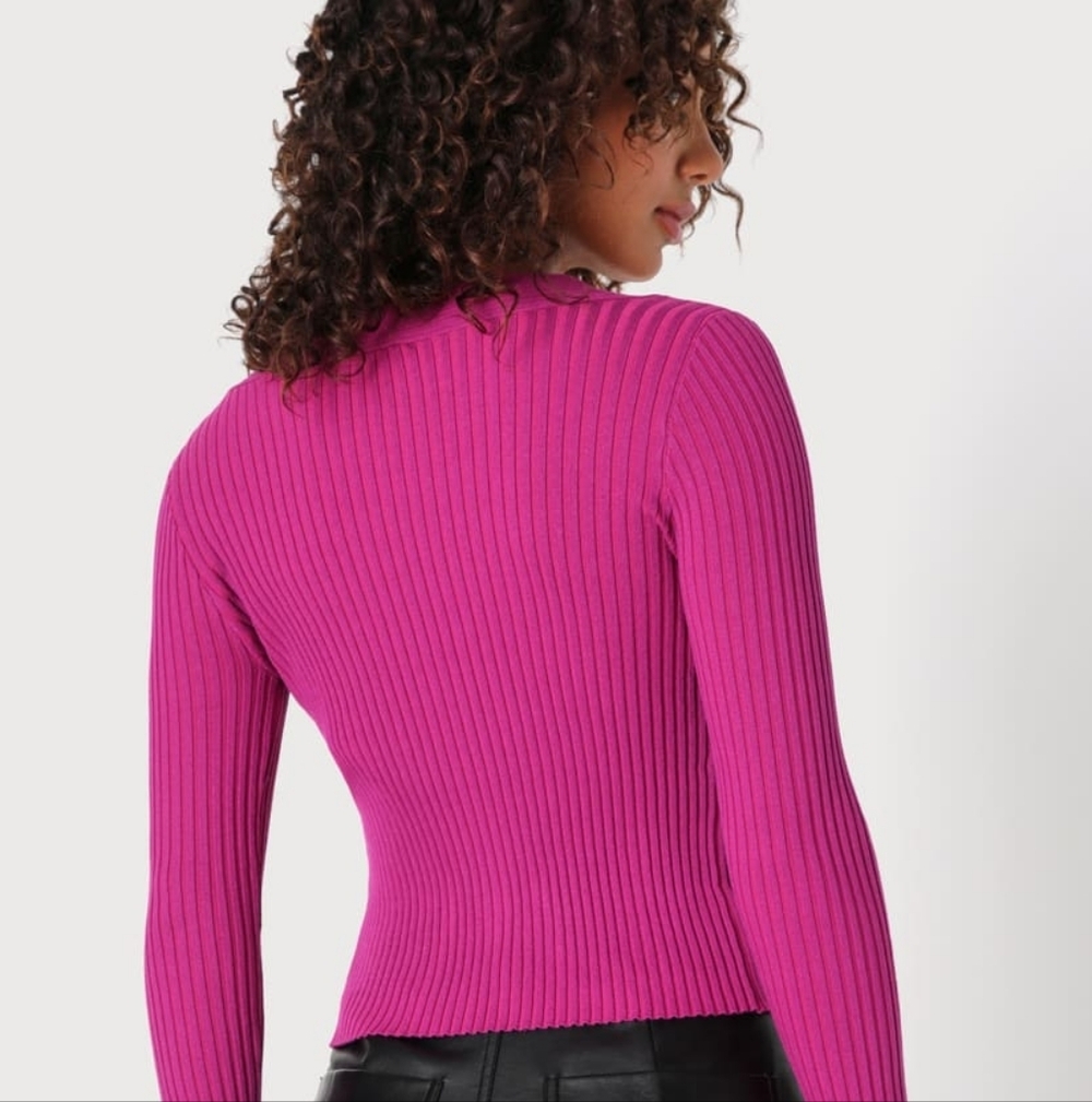 Express Fuchsia Ribbed Long Sleeve Top - Picture 4 of 6